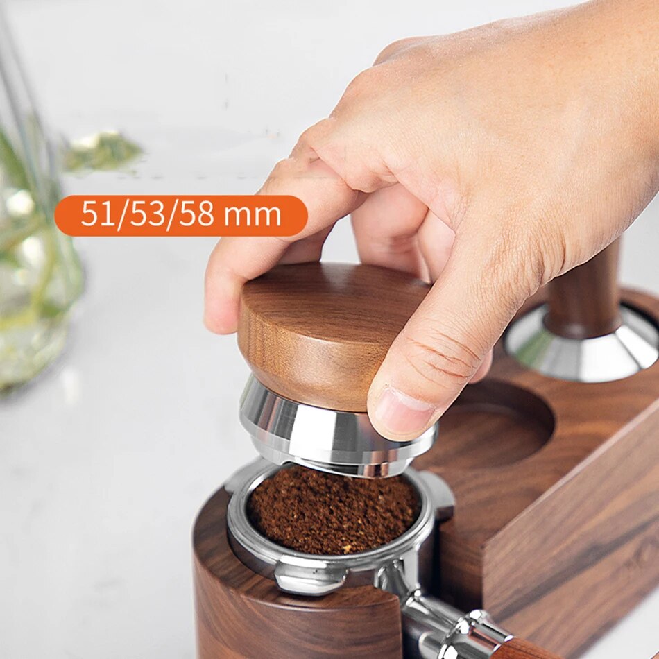 51/53/58.5MM Coffee Distributor Espresso Tamper Adjustable Espresso Distributor Leveler Walnut 304 Stainless Steel Barista Tools